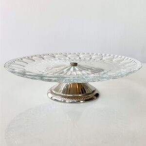 1960's Italian Cut Glass Silver-Footed Cake Stand